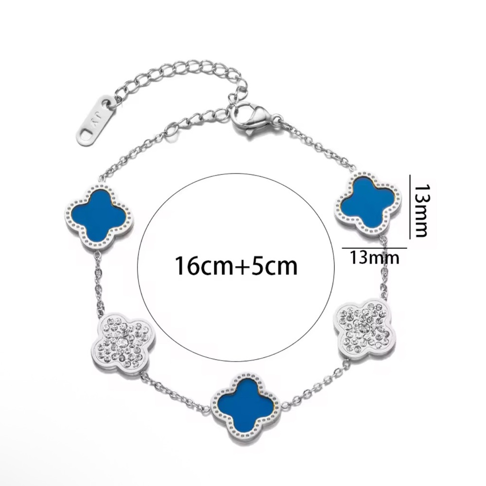 Blue Clover Stainless Steel White Gold Plated Bracelet 7”+extender